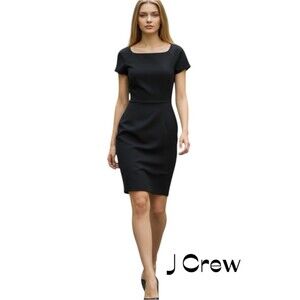 J Crew Black Structured Academia Short Sleeve Dress NWOT Size 6 Career Office